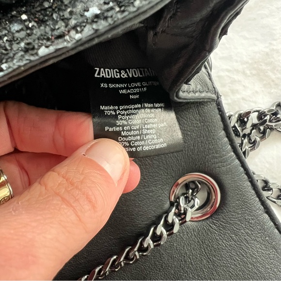 Zadig & Voltaire Love Black Glitter Chain Strap Bag - Picture 13 of 14